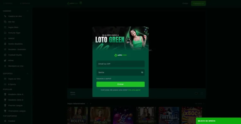 tela login lotogreen